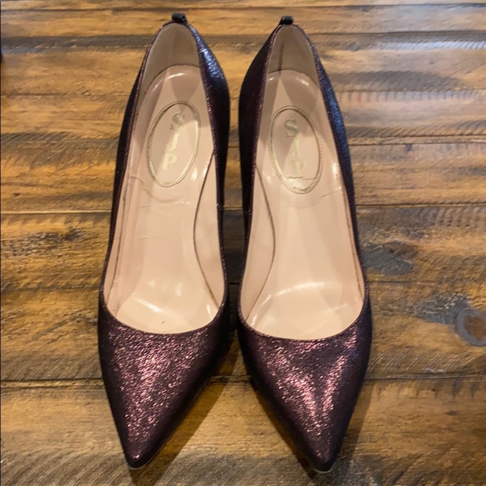 SJP by Sarah Jessica Parker Plum Glitter Pointed Toe Slingback Pumps